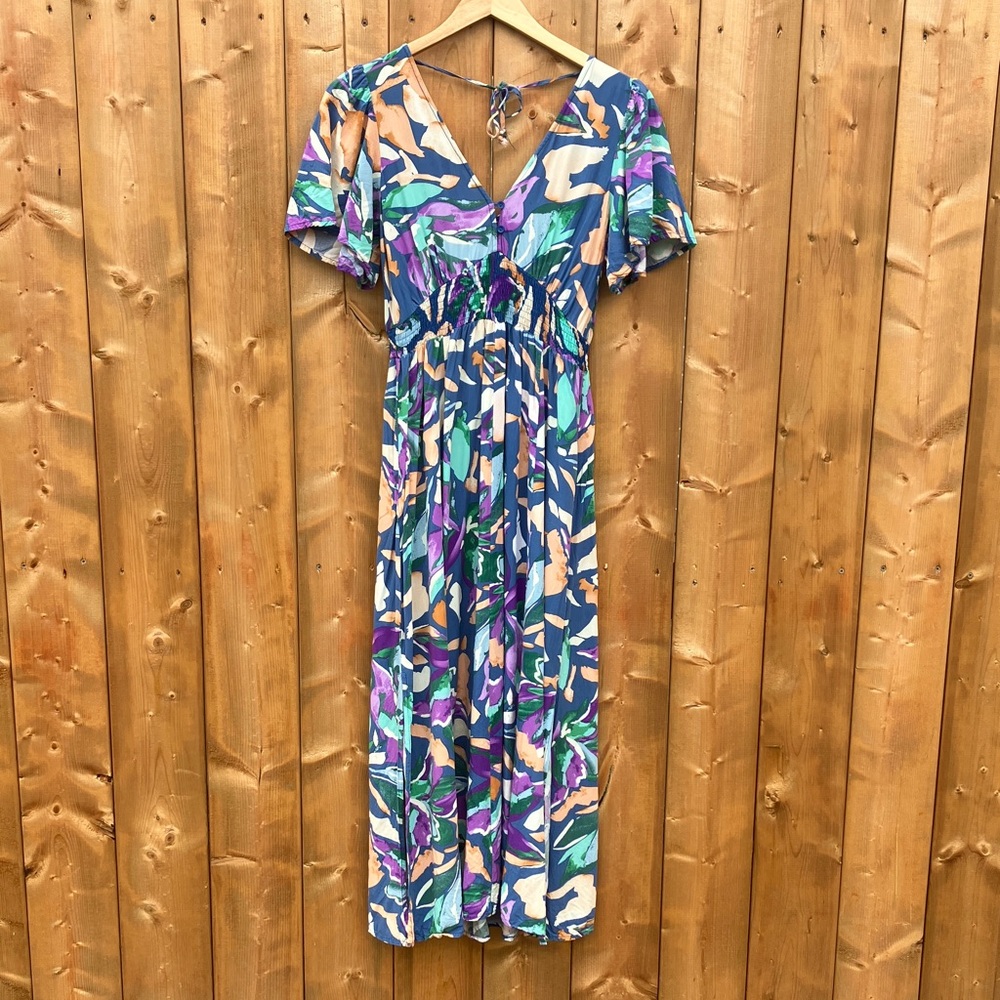 Abel the Lavel Floral V-Neck Midi Dress
